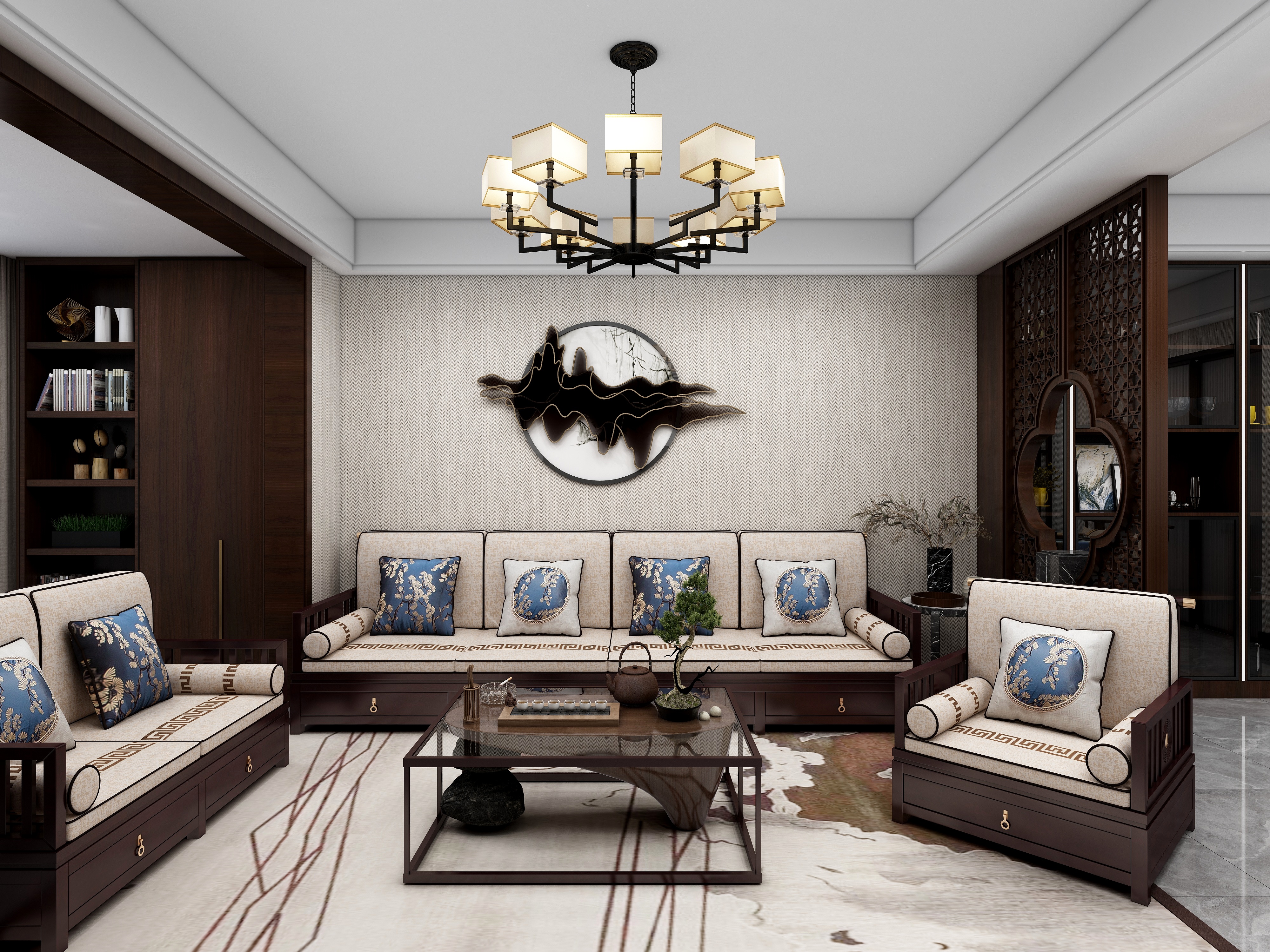 李青越-新中式长沙山语城全屋装修效果图