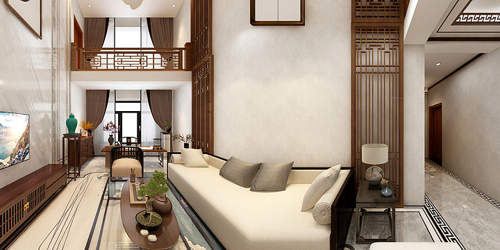 巨野鑫泰装饰-大泽响水湾复式10-2-3101-新中式-装修设计方案