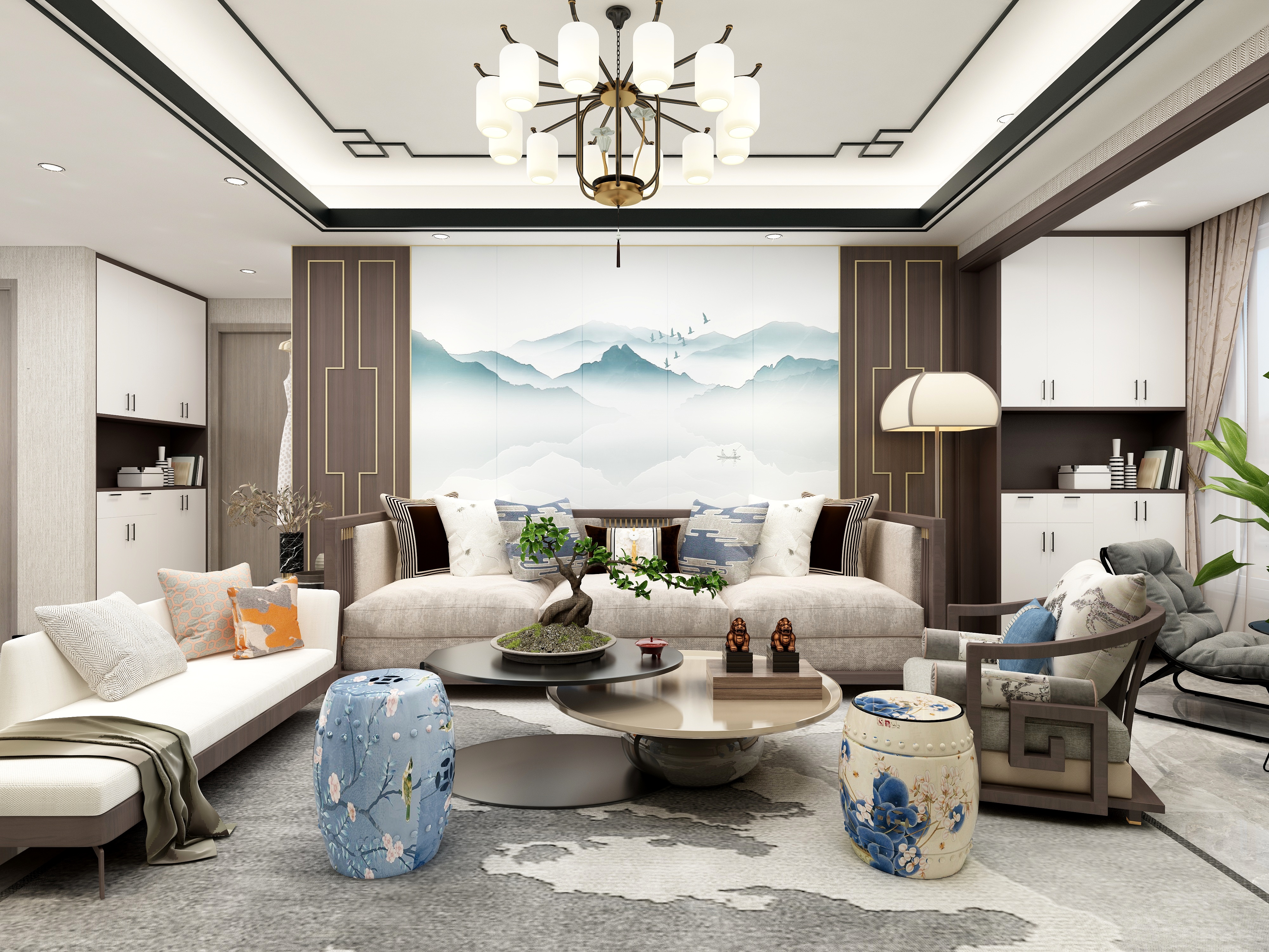 吴爽-117方新中式四居装修效果图