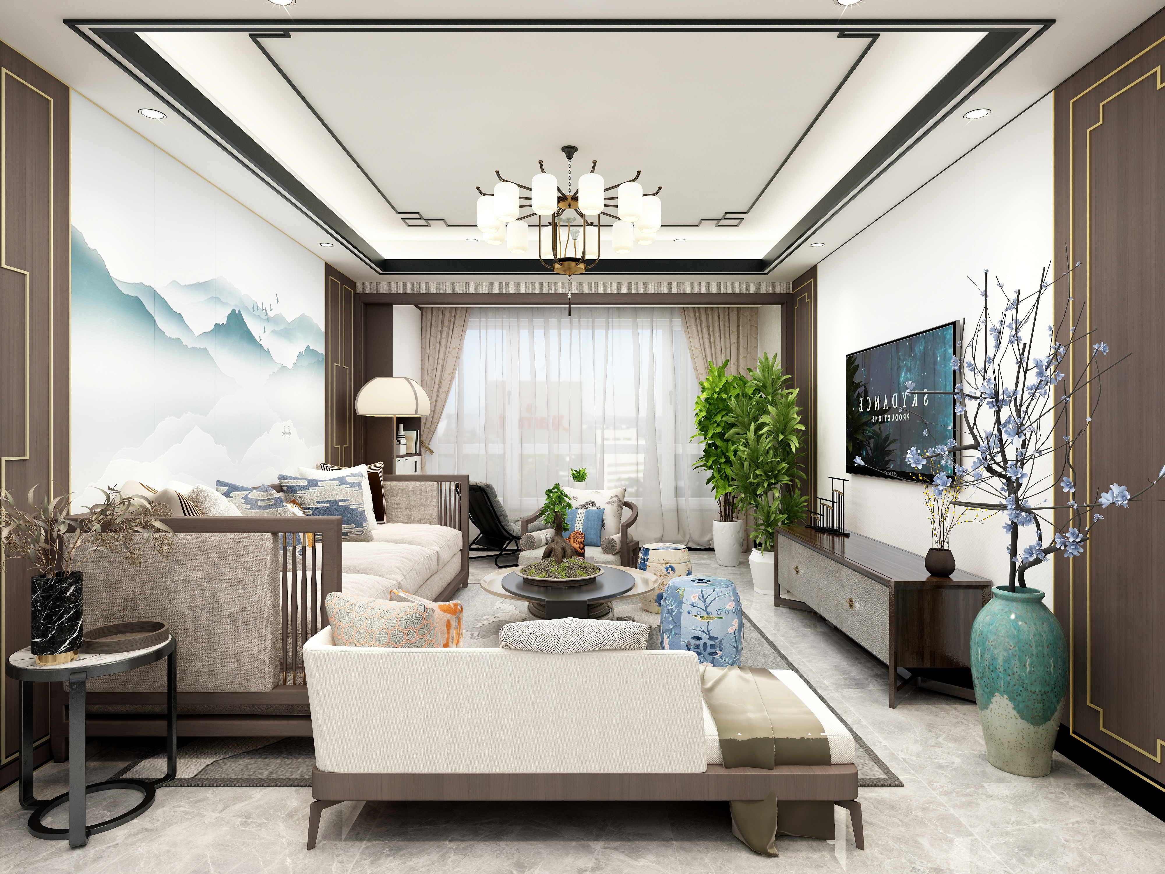 吴爽-117方新中式四居装修效果图