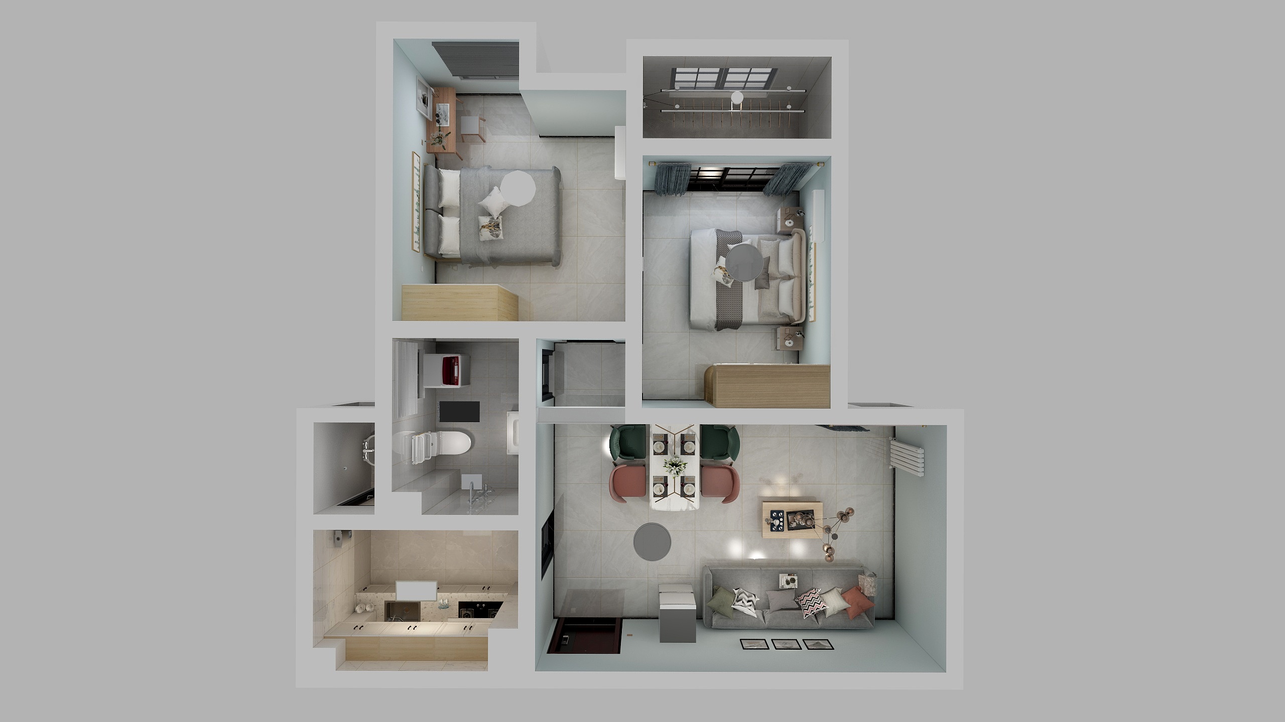 水里一片海-贾庄安置区90㎡61800方案效果图-装修设计方案