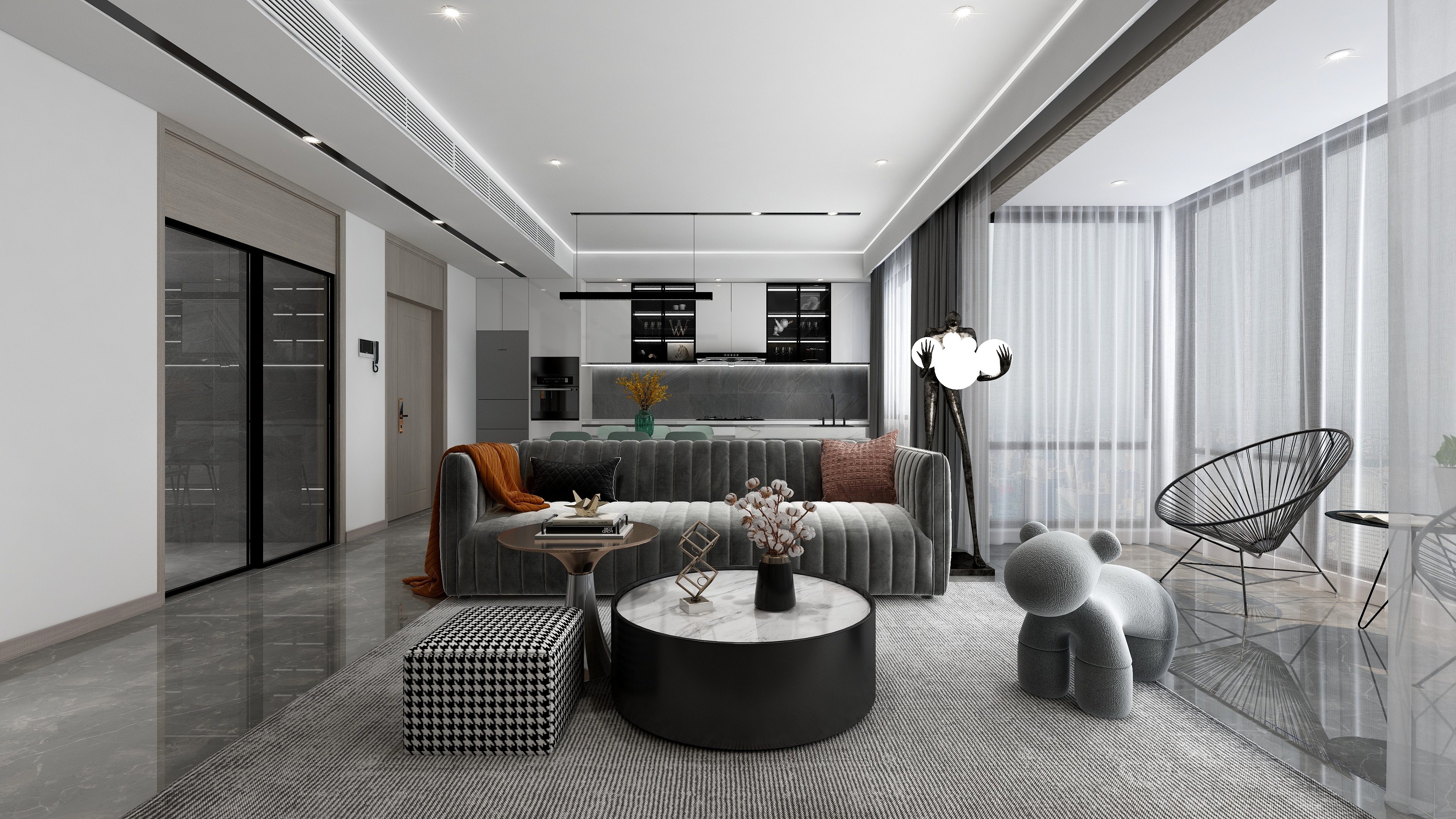 设计师丨胡月平-270平现代黑白灰跃层装修效果图