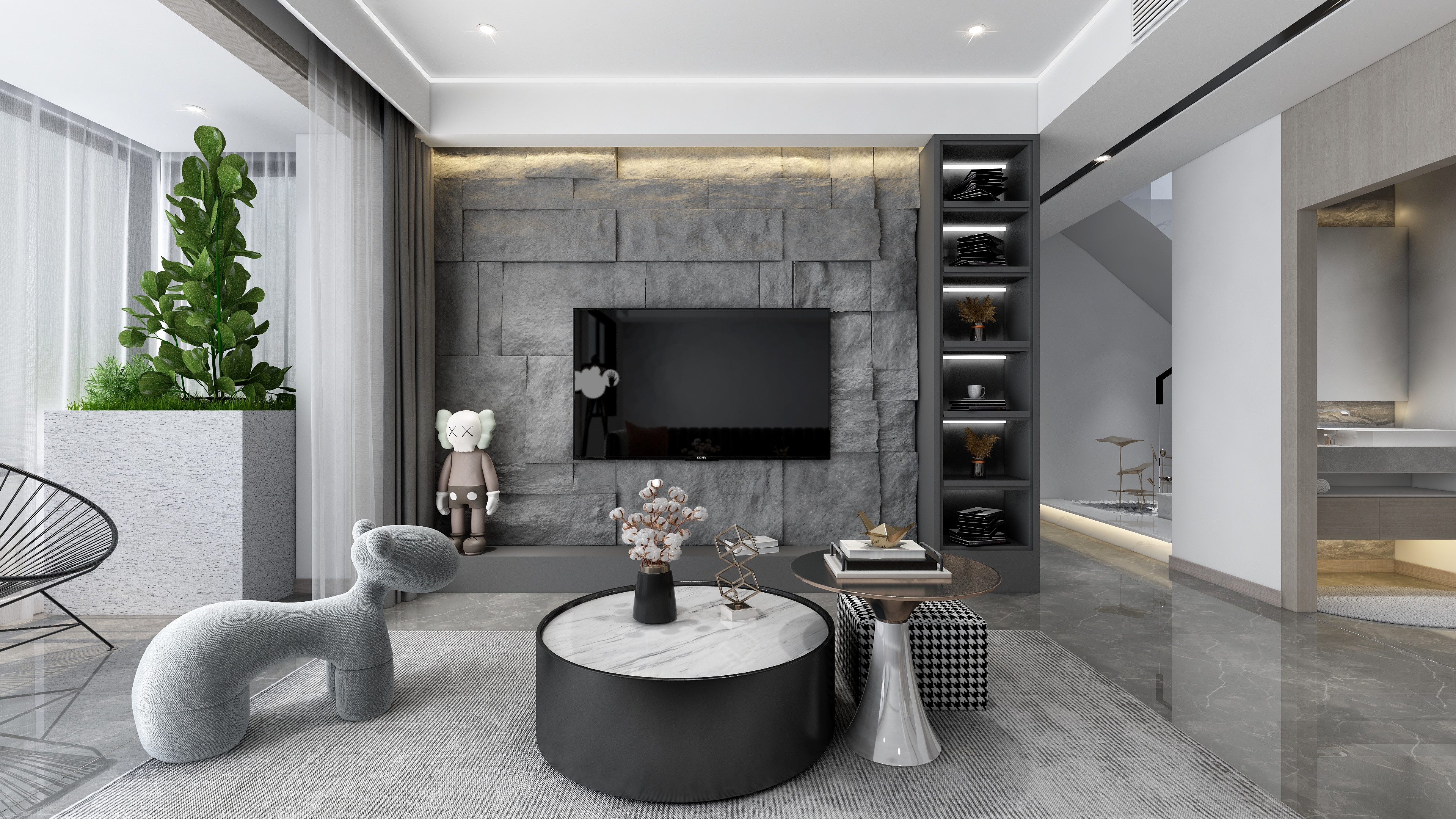 设计师丨胡月平-270平现代黑白灰跃层装修效果图