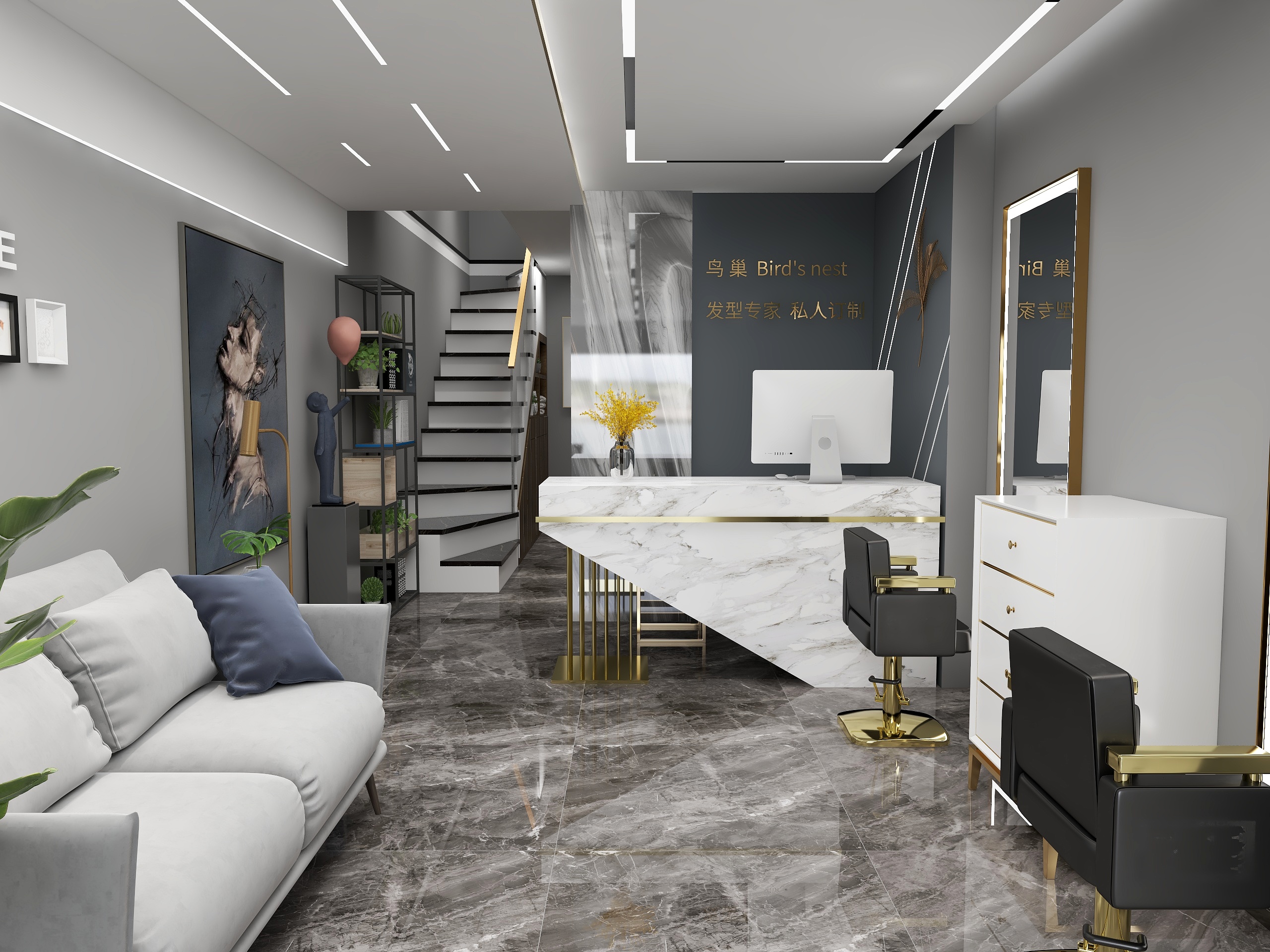 玄月设计-鸟巢美容美发形象设计中心-装修设计方案