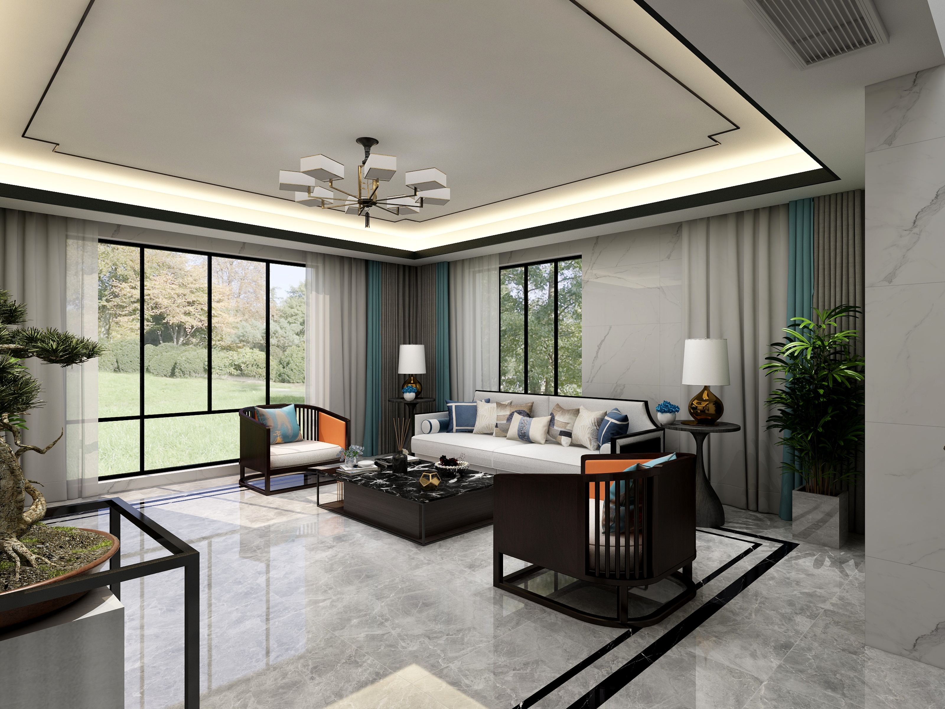 RGB设计-新中式别墅一楼-装修设计方案