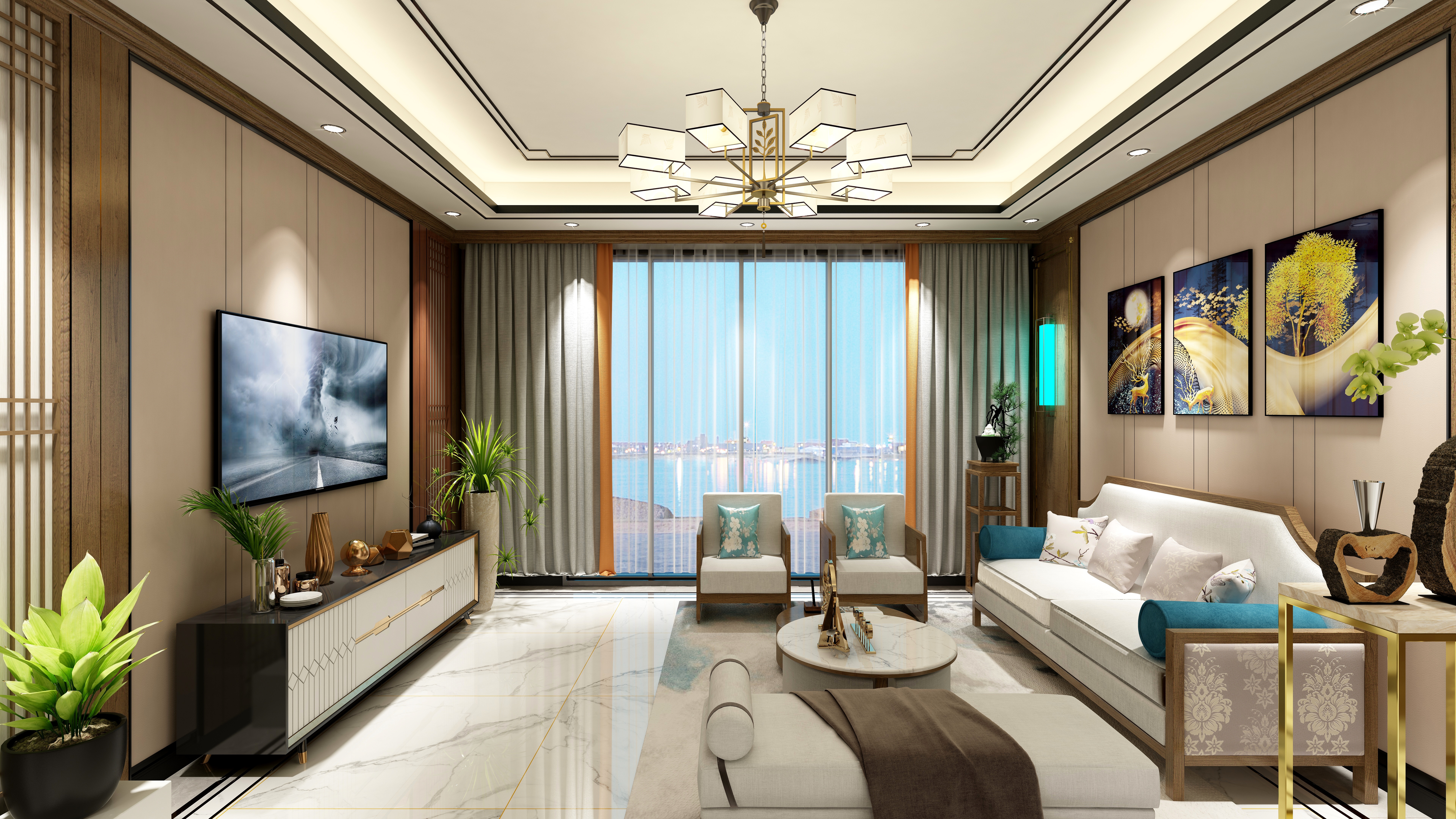 佟潇尧-44方新中式客餐厅-装修设计方案