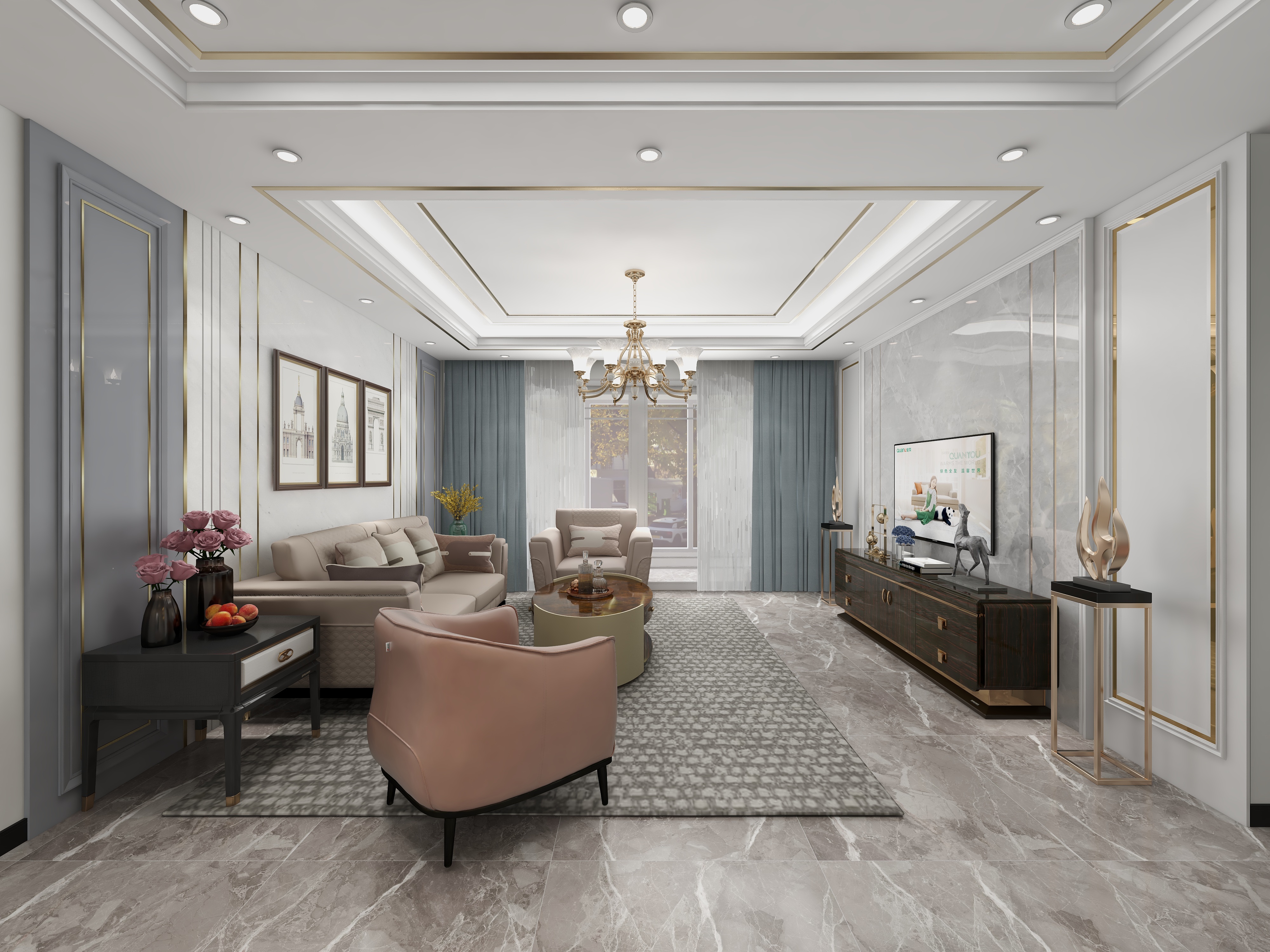 刘露莹-128方美式两居装修效果图