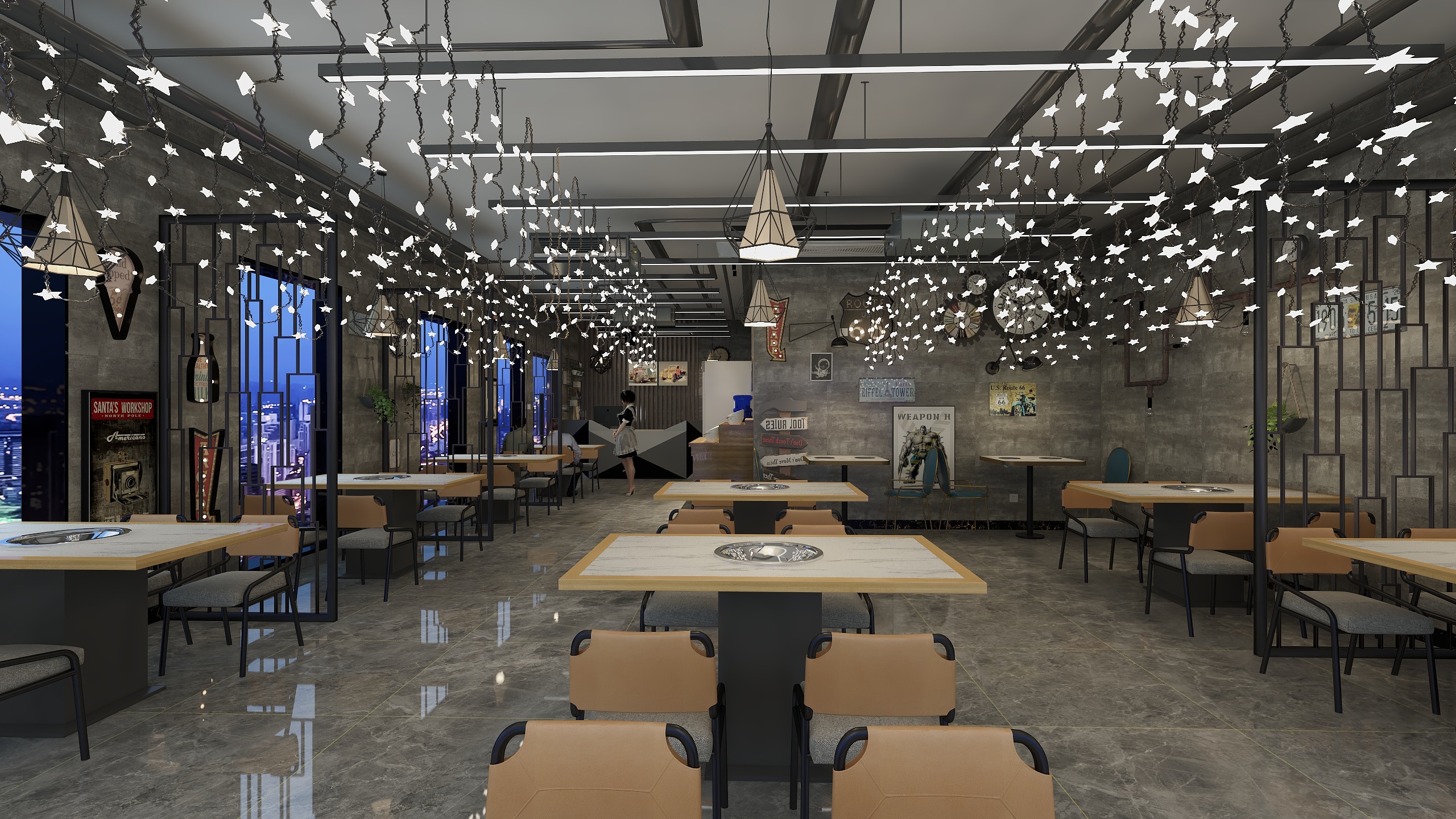 即时效果设计丨赵健军丨Jerry-工装丨工业风火锅店装修效果图