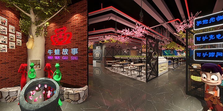 锐港装饰设计-680平米-牛蛙火锅店-装修设计方案