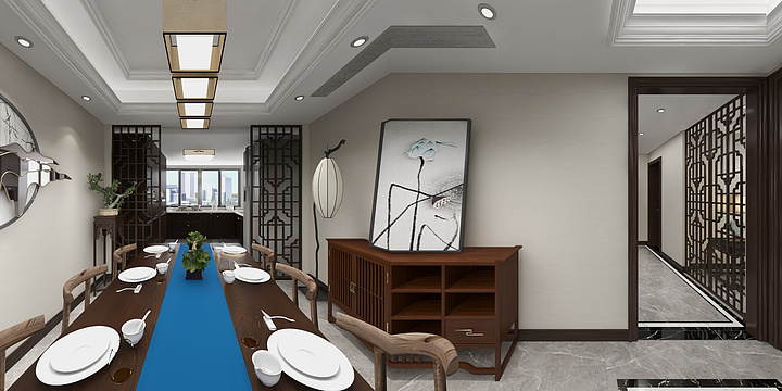 青岛海鹏家居建材有限公司-鲁德海德堡188㎡-现代新中式风格-装修设计方案