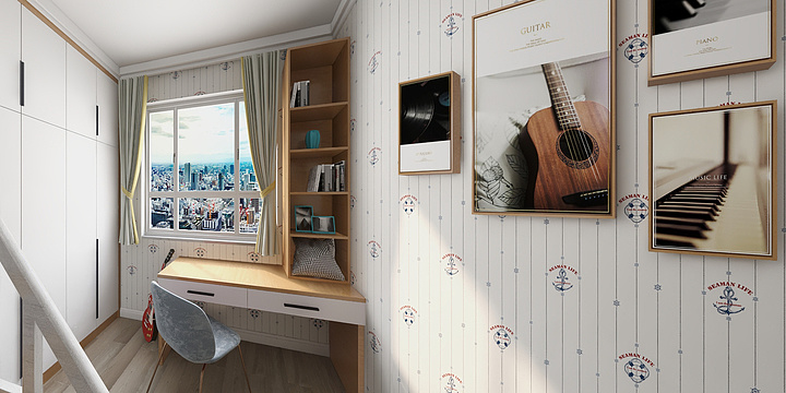 皓元装饰18690238320-儿童房高低床效果图-装修设计方案