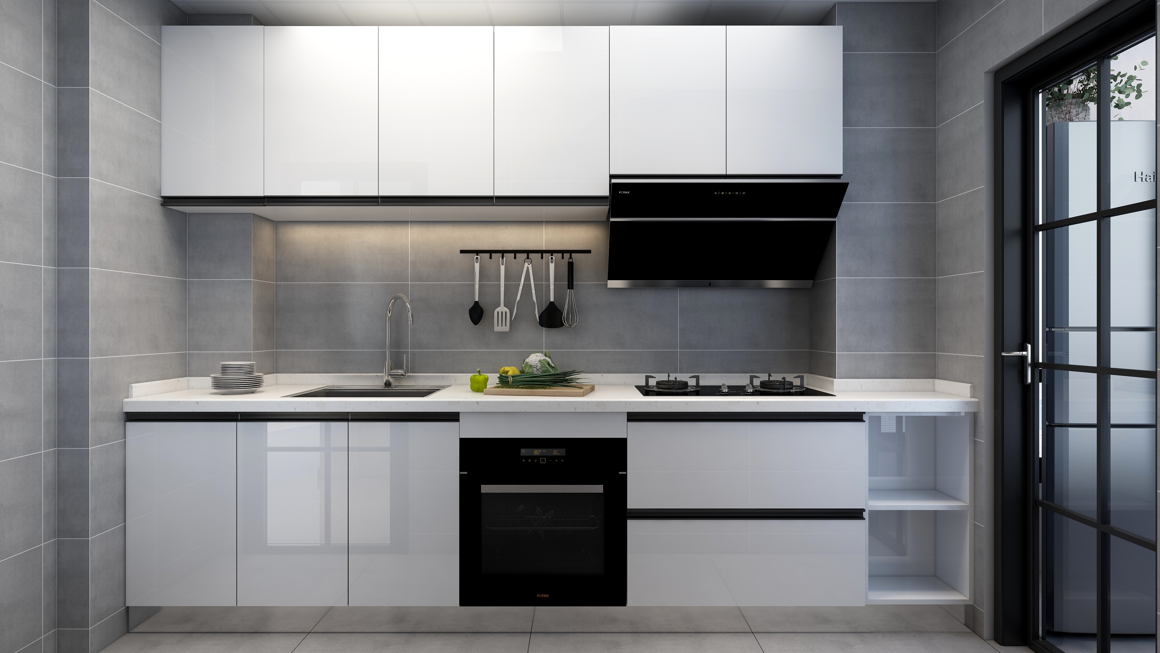 羽非设计-黑白灰简约系列一居室装修效果图