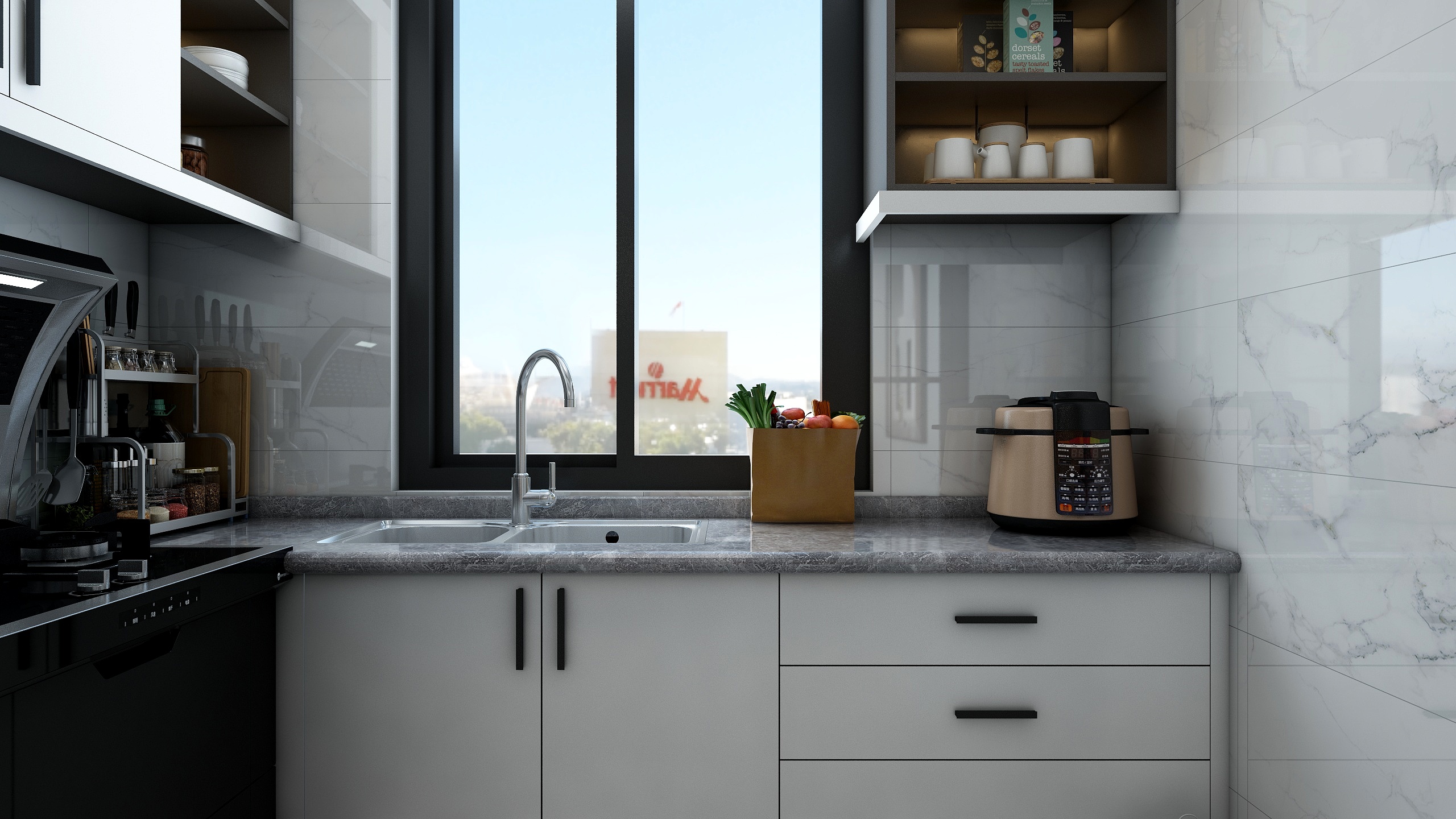 设计师梁晨-100方现代三居装修效果图