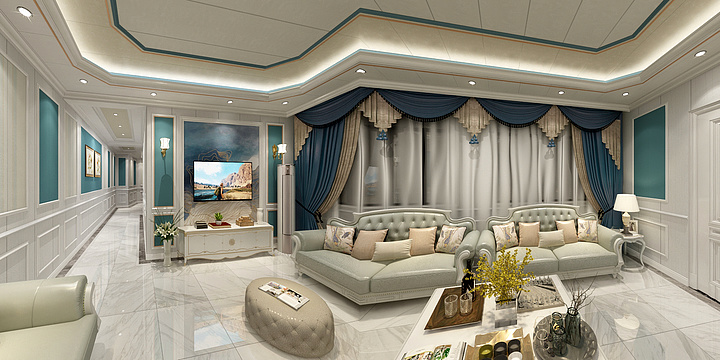 T视觉-1楼简欧、2楼地中海蓝白效果-装修设计方案