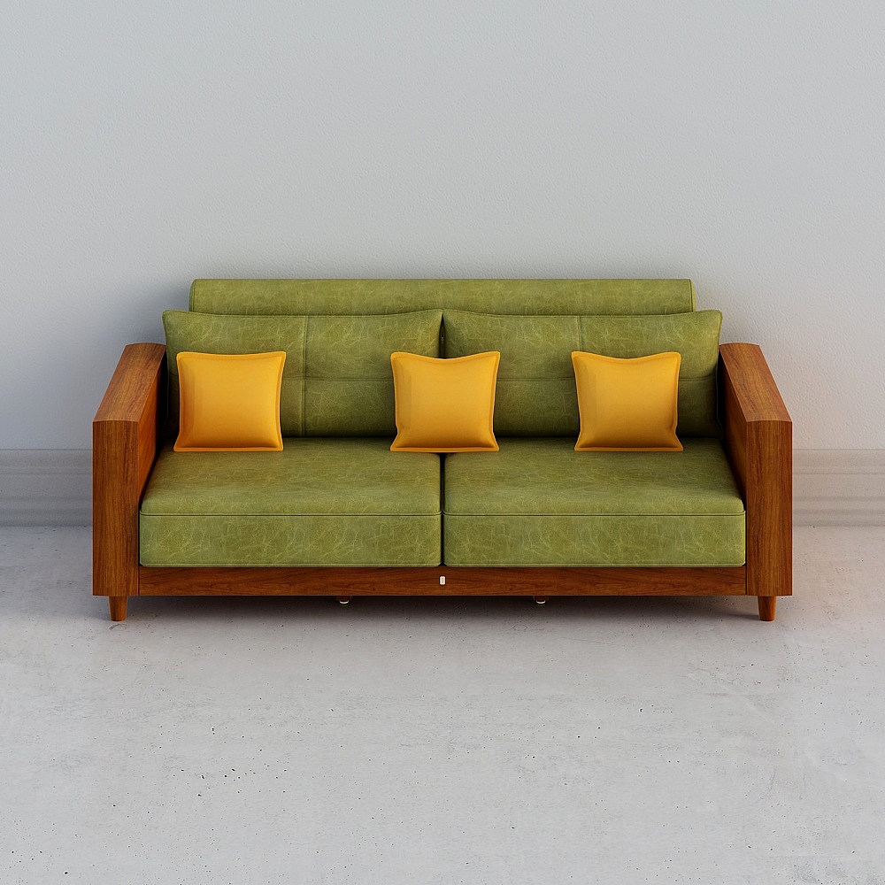 q-sf12c-b三位绿皮沙发