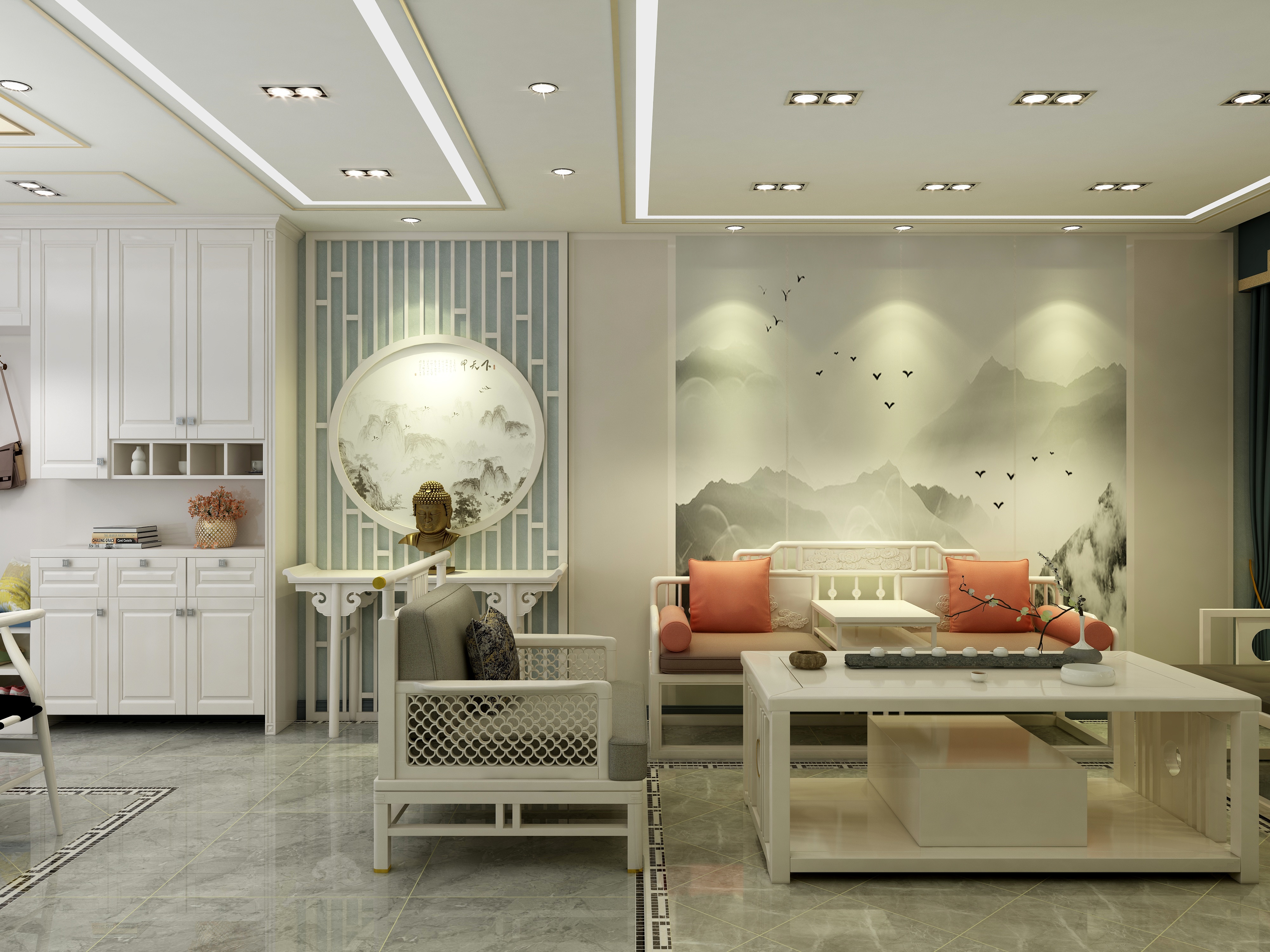 奔奔装饰设计-192方新中式三居装修效果图