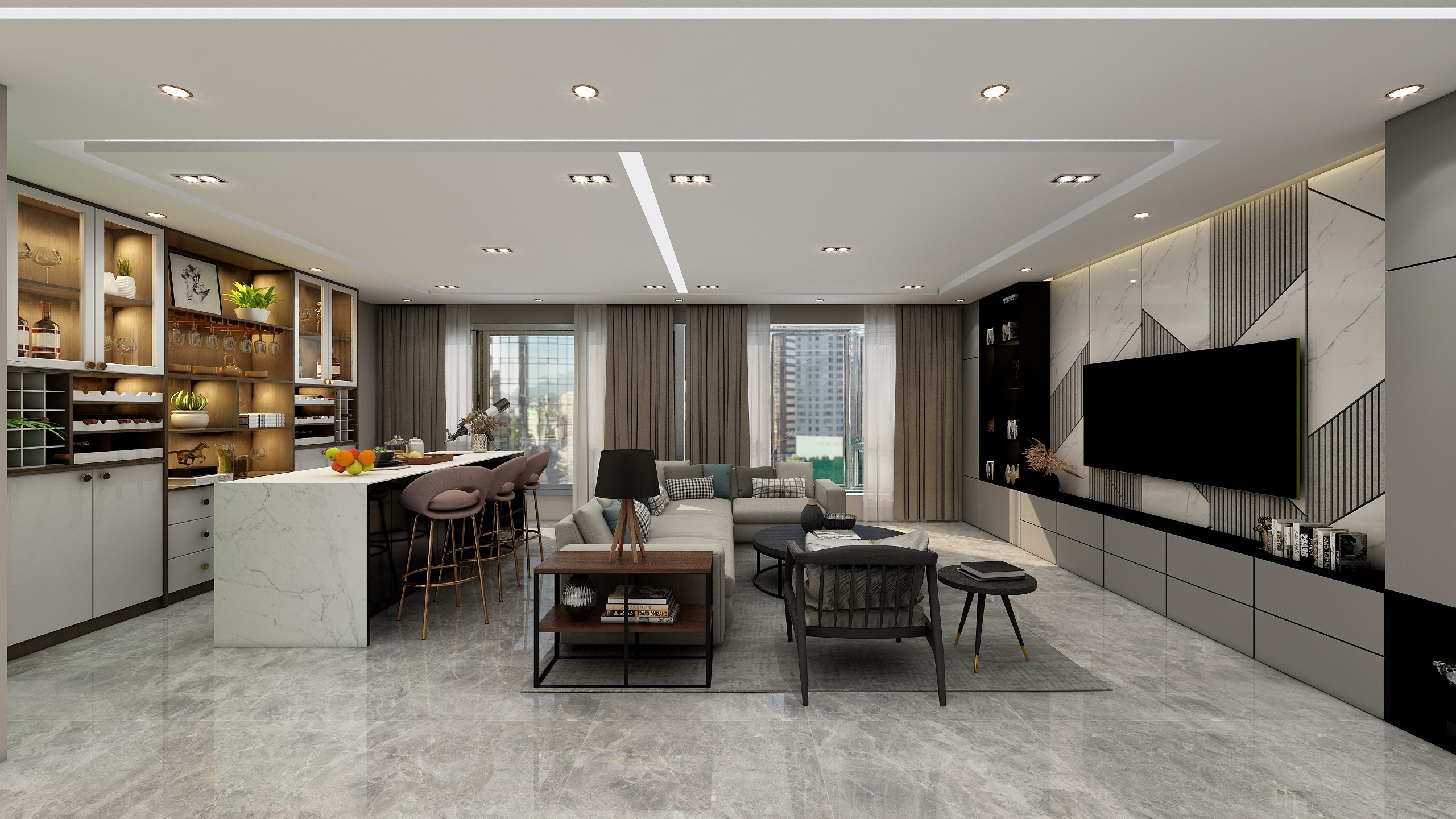 张亚兰-139方现代两居装修效果图