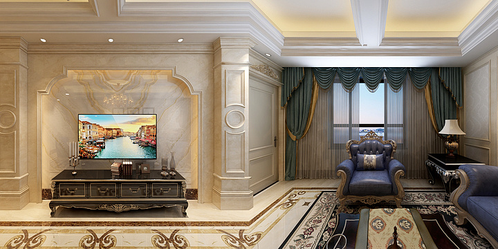 Design-W1858-法兰原著欧式182㎡3室-装修设计方案