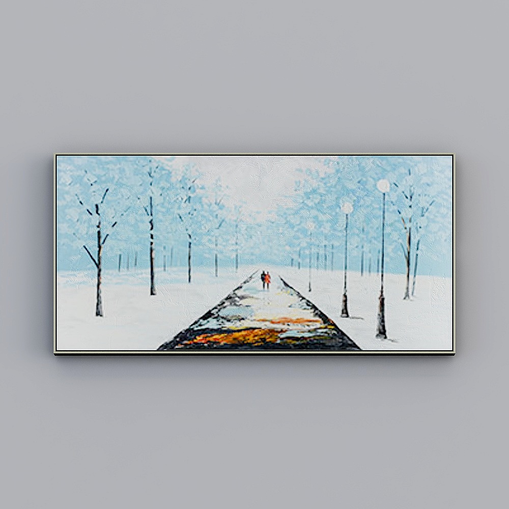 臣萱全屋配画-现代客卧室装饰画-油画-蓝色冬日雪3D模型