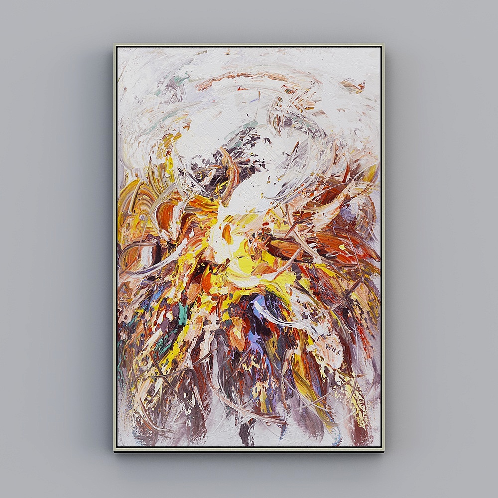 臣萱全屋配画-现代抽象玄关装饰画-油画-烈焰3D模型