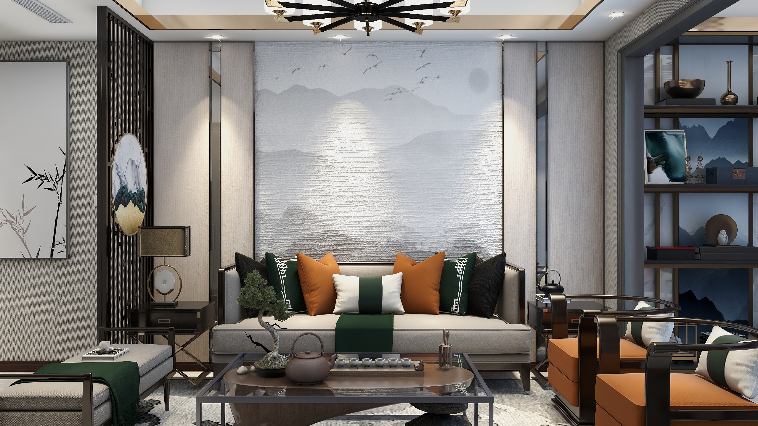 潮州设计师阿龙-新中式-水墨装修效果图