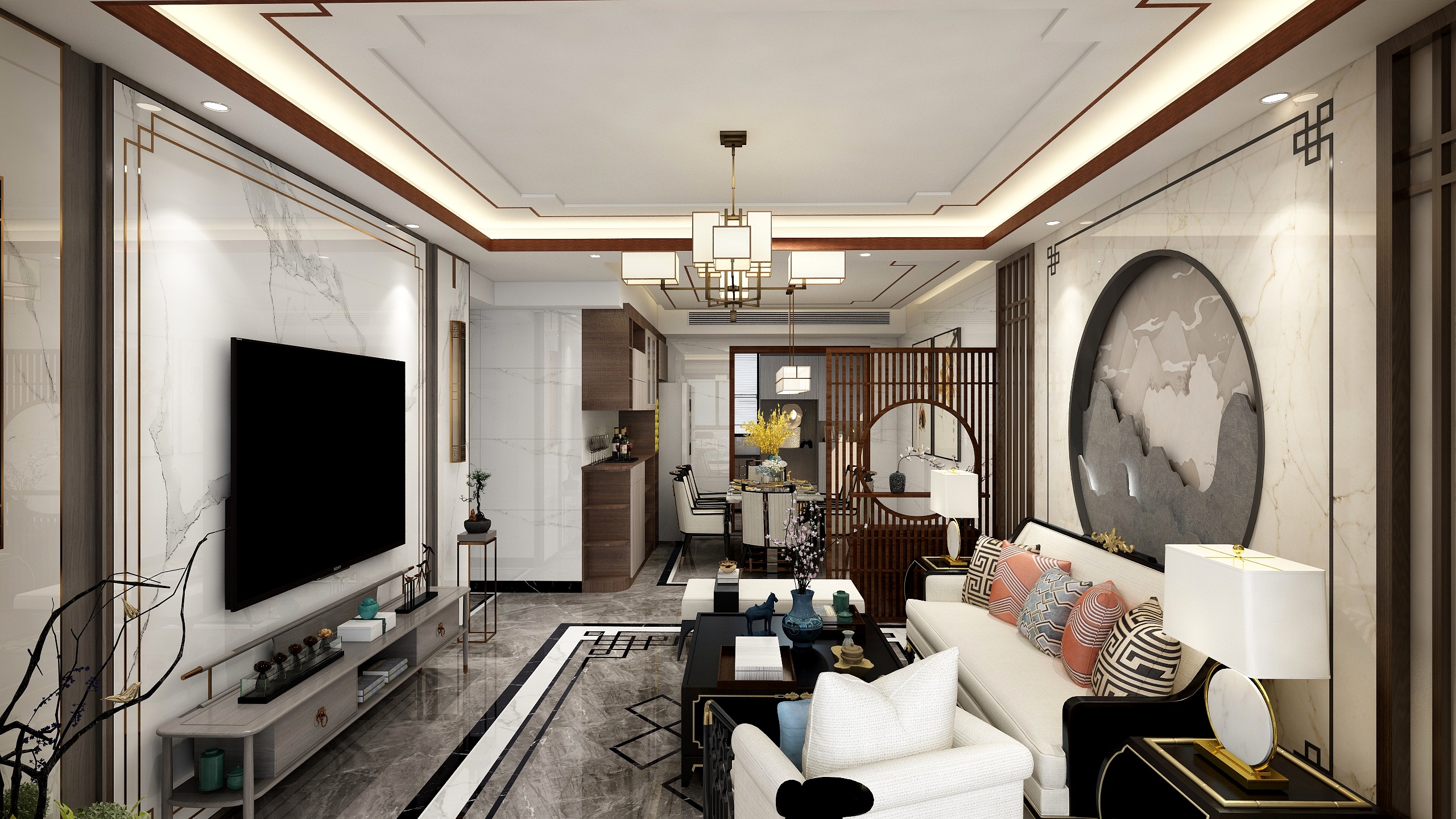 陈飞-136方新中式四居装修效果图