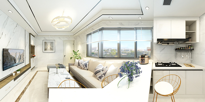 JunH2020-现代轻奢客餐厅（大理石）-装修设计方案