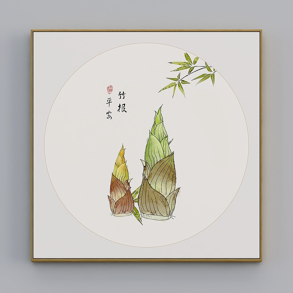 臣萱全屋配画-中式客餐厅玄关装饰画-单幅-知忆A3D模型