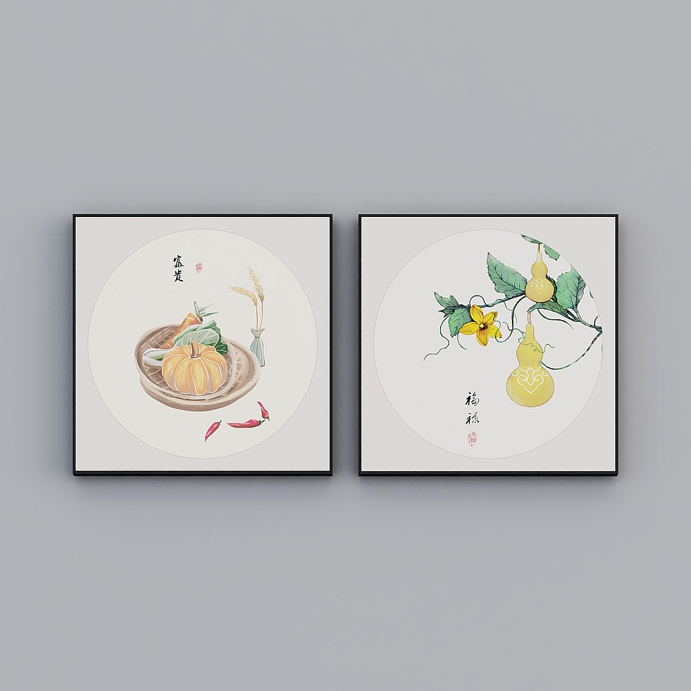 臣萱全屋配画-中式客餐厅玄关装饰画-两幅-知忆E