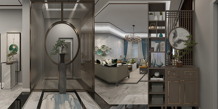 大成DESIGNER-二层别墅（一层）新中式风格-装修设计方案