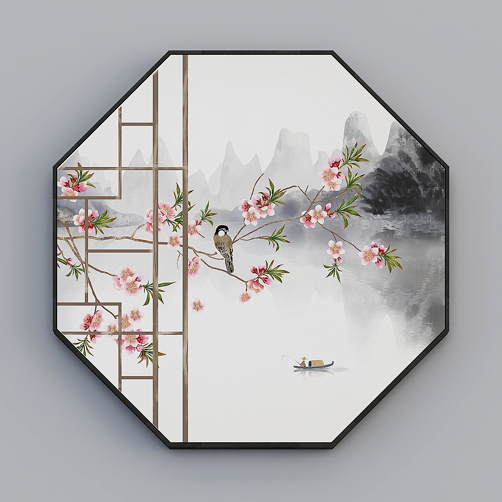 臣萱全屋配画-新中式玄关装饰画-单联-闲庭雅院C