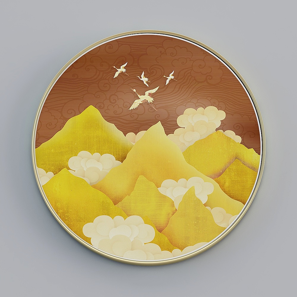 臣萱全屋配画-现代客厅玄关装饰画-单幅-锦绣山河E3D模型