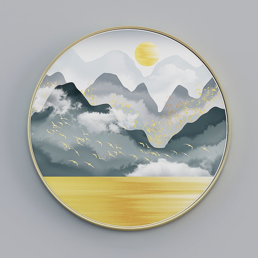 臣萱全屋配画-现代客厅玄关装饰画-单幅-锦绣山河F3D模型