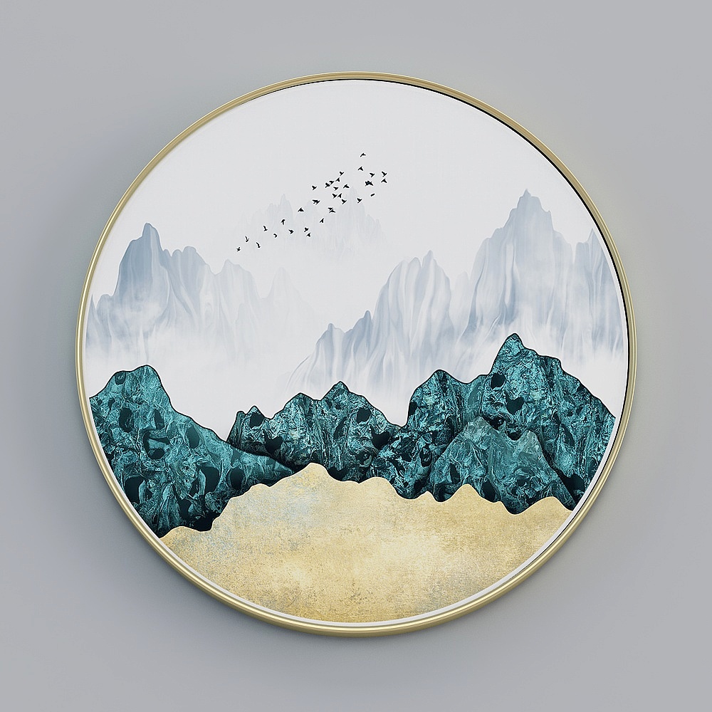 臣萱全屋配画-现代客厅玄关装饰画-单幅-锦绣山河C3D模型