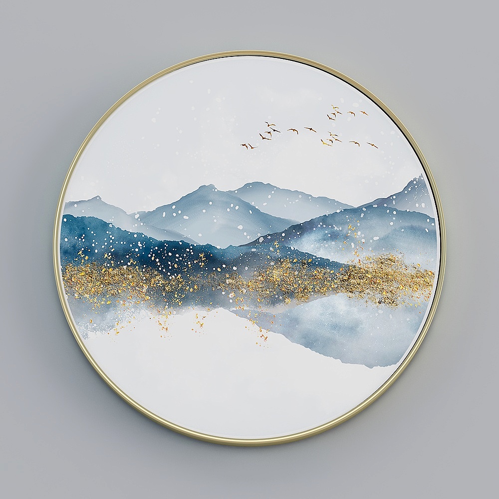 臣萱全屋配画-现代客厅玄关装饰画-单幅-锦绣山河D3D模型