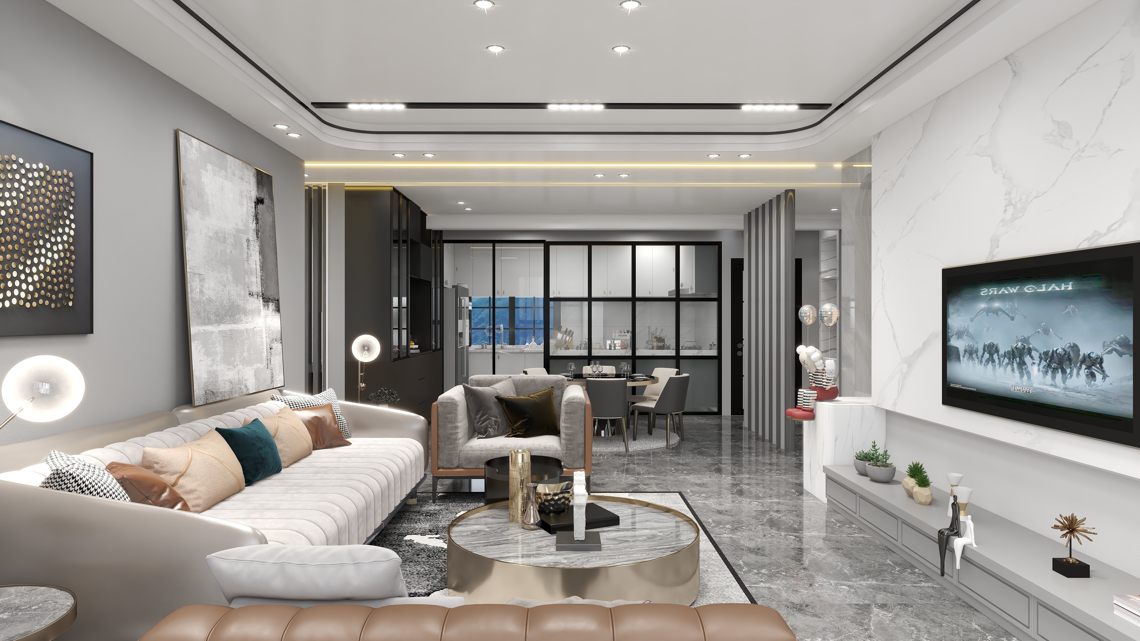 绿森林硅藻泥设计师张鑫-147方现代四居装修效果图