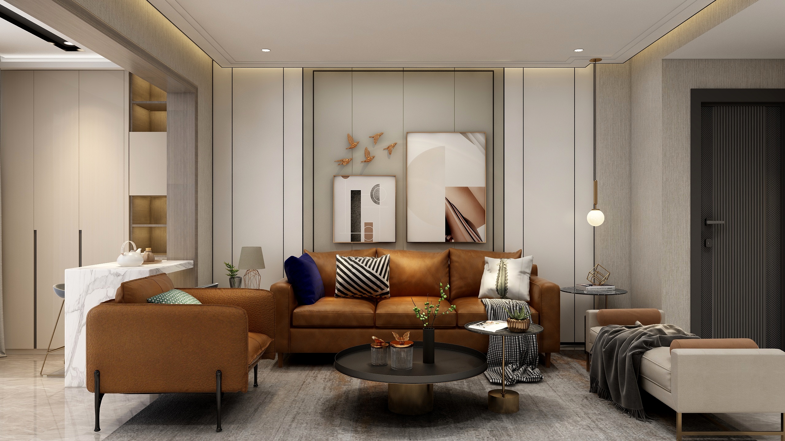 张煜强煜境设计-底楼107平米暖情三房装修效果图