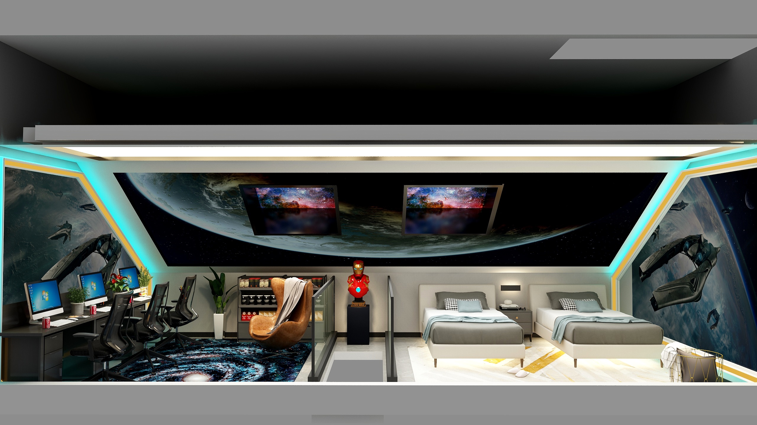 胡清风梵本装饰-森林半岛南阁楼电竞房-装修设计方案