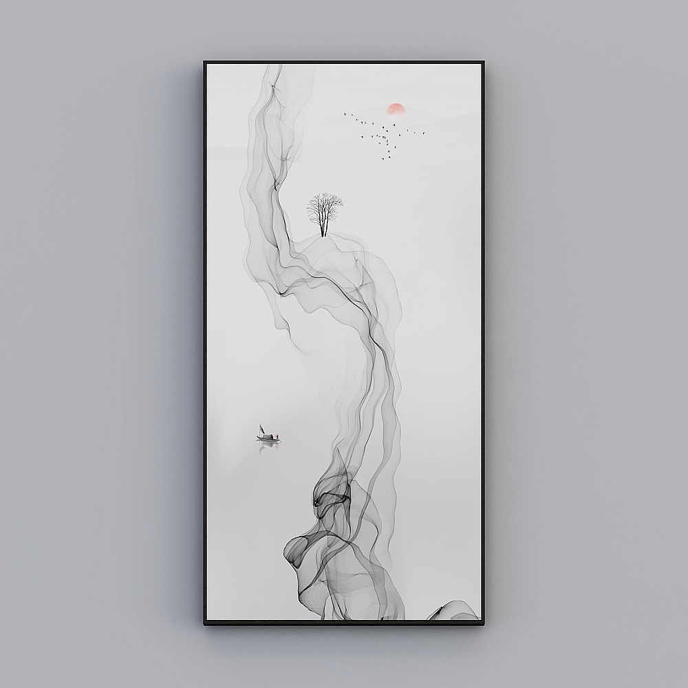 臣萱全屋配画-现代简约厅玄关装饰画-单幅- 霧云孤舟D3D模型