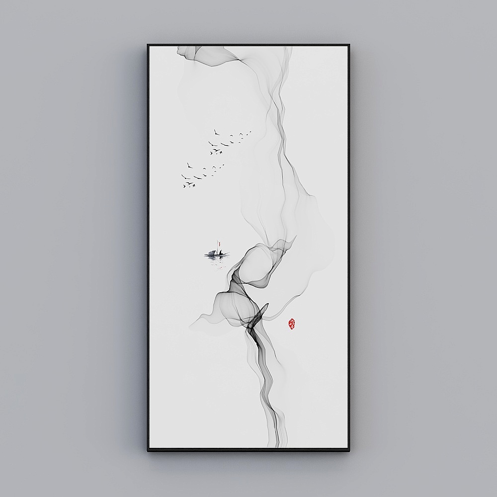 臣萱全屋配画-现代简约厅玄关装饰画-单幅- 霧云孤舟A3D模型