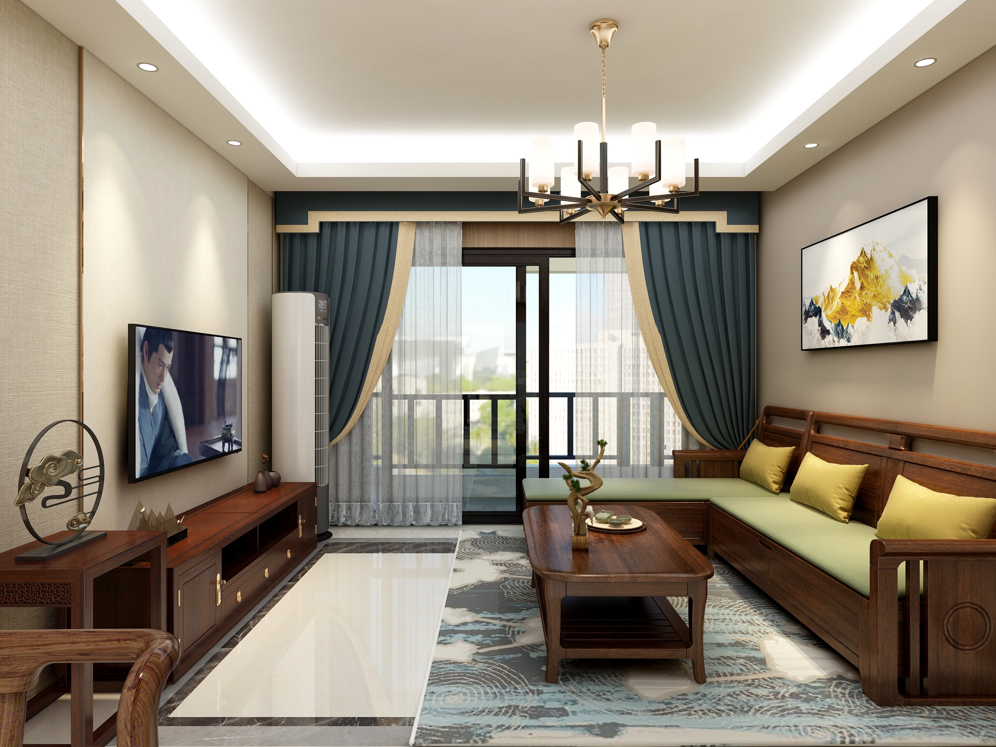 花hua设计-盛邦香颂—新中式装修效果图