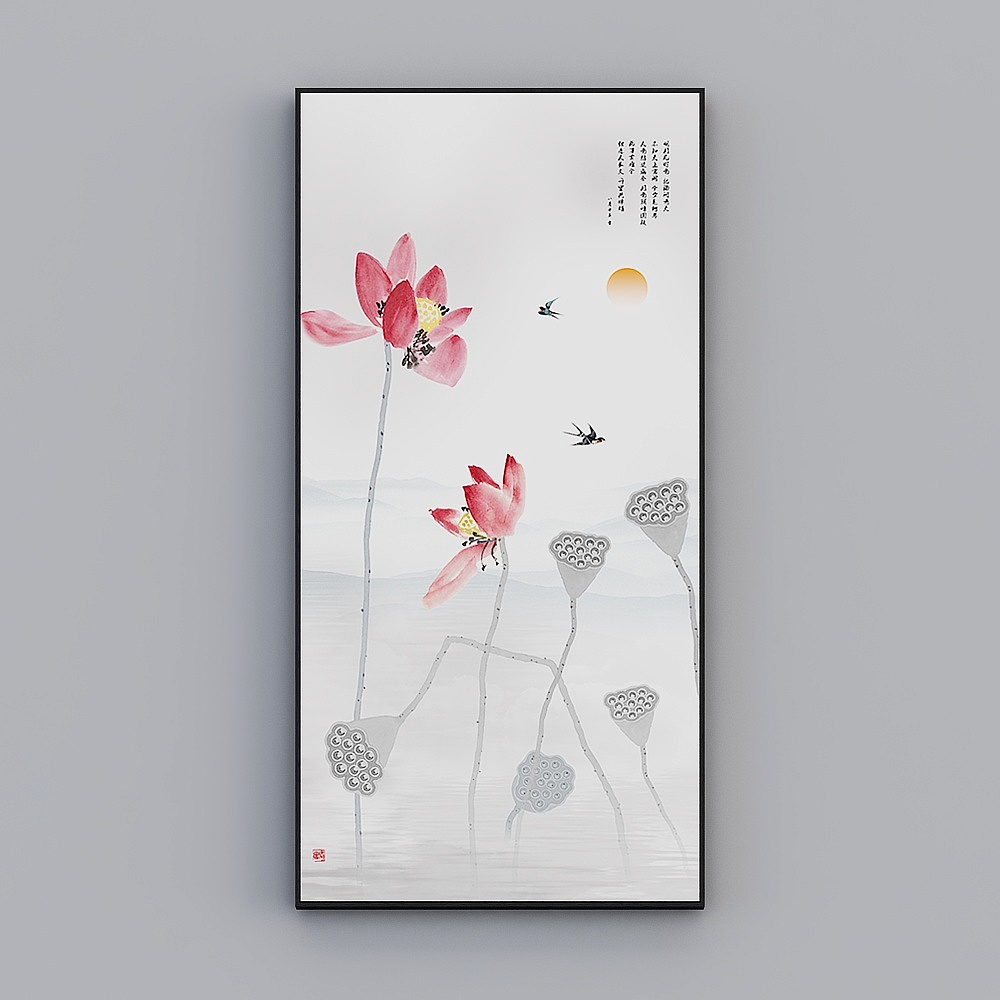 臣萱全屋配画-现代简约厅玄关装饰画-单幅- 风起红莲A3D模型