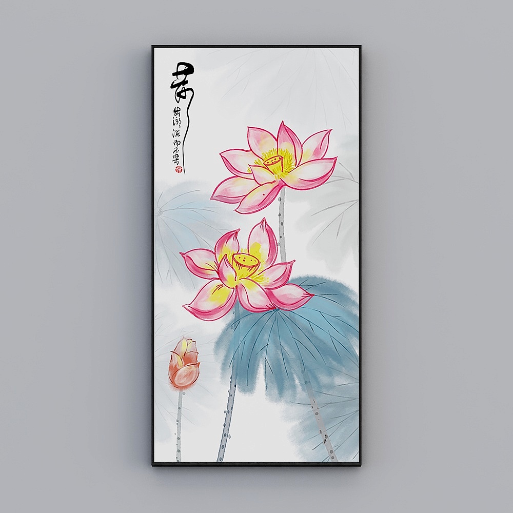 臣萱全屋配画-现代简约厅玄关装饰画-单幅- 风起红莲E3D模型