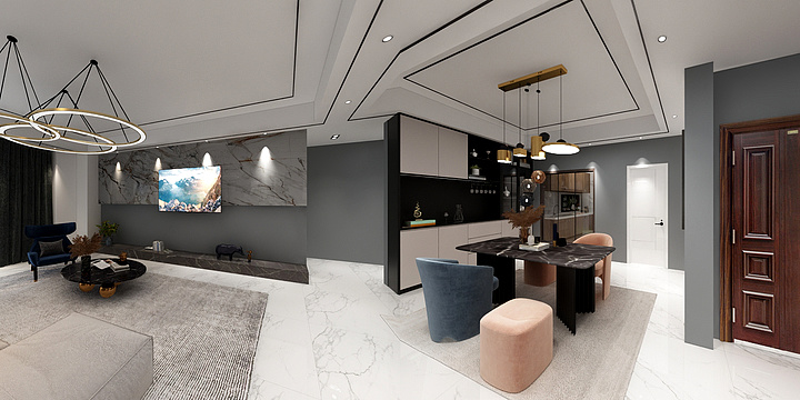 李明逸品全案-华润琨瑜府套内106平客餐厅效果图-装修设计方案