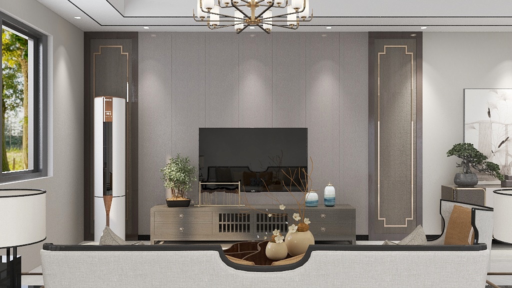 白蒙蒙-一楼新中式-装修设计方案