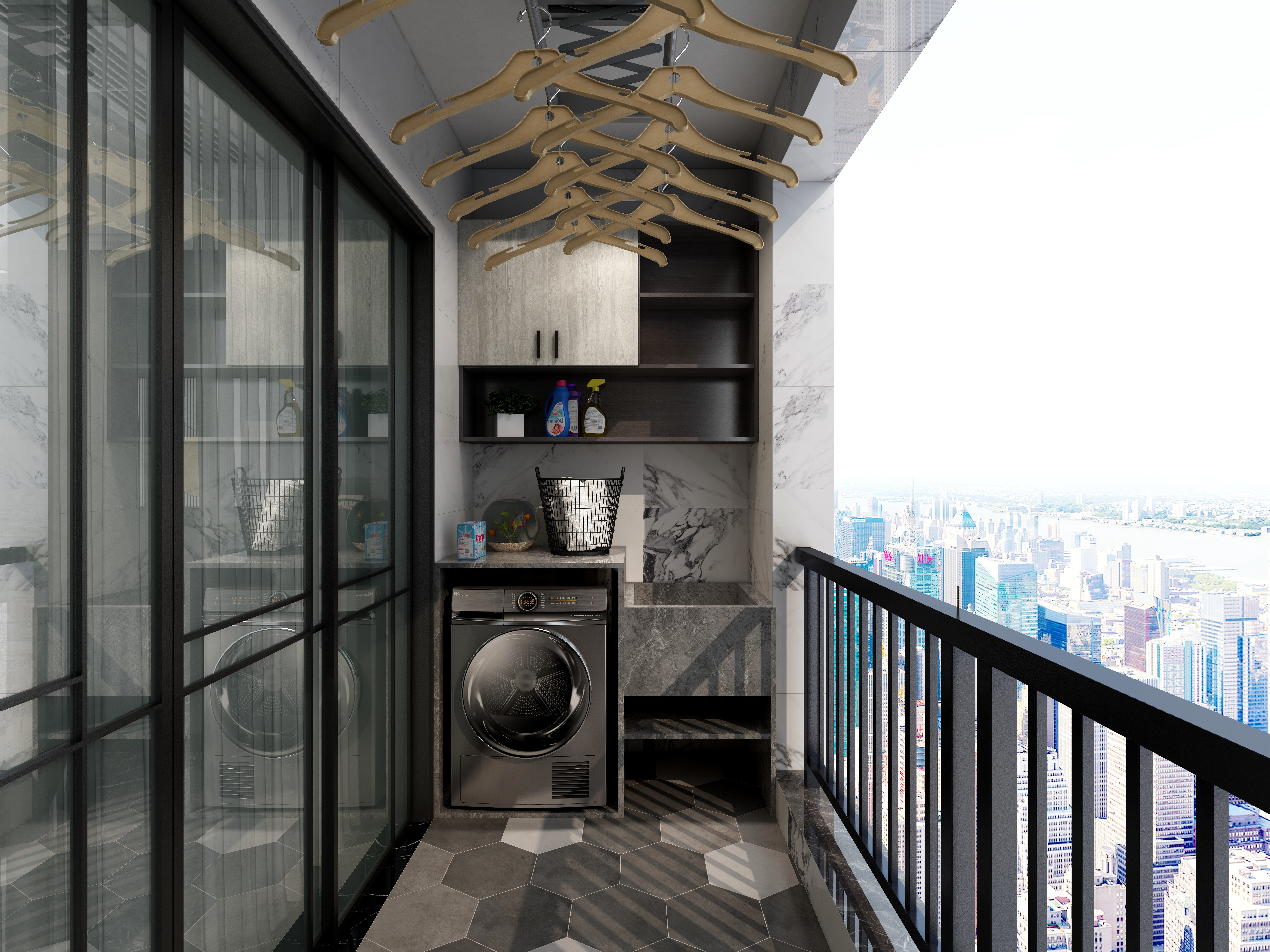 整装设计阿龙-现代（黑白灰）一层阳台装修效果图第1张