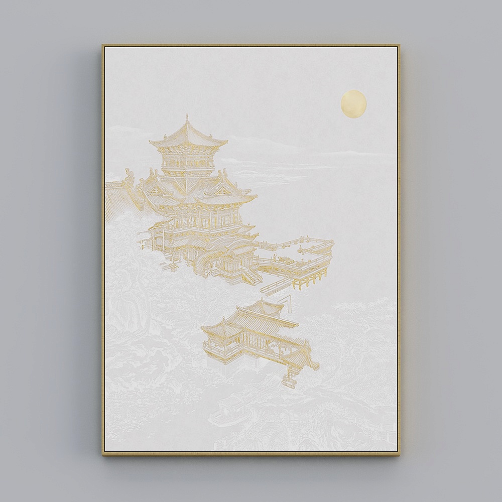 臣萱全屋配画-现代玄关装饰画-玄关单幅-观沧海A3D模型