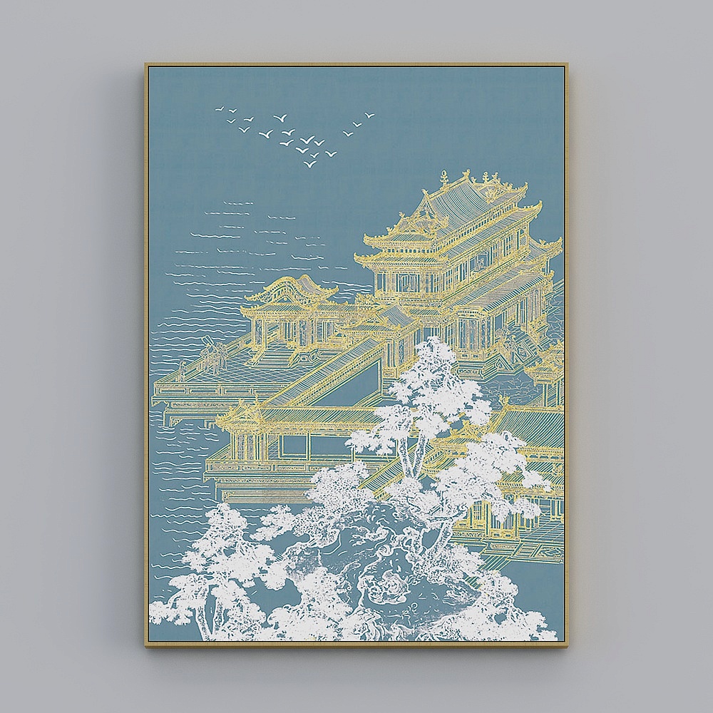 臣萱全屋配画-现代玄关装饰画-玄关单幅-观沧海B3D模型