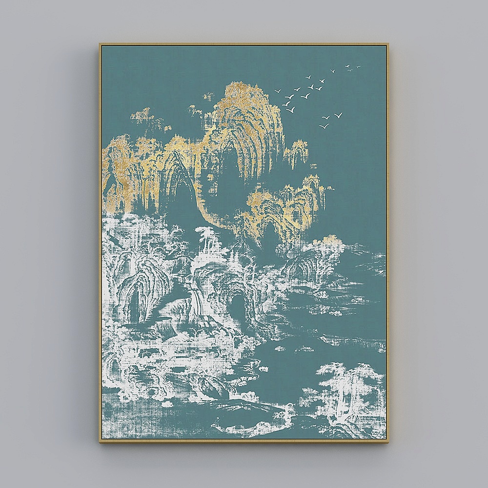 臣萱全屋配画-现代玄关装饰画-玄关单幅-观沧海E3D模型