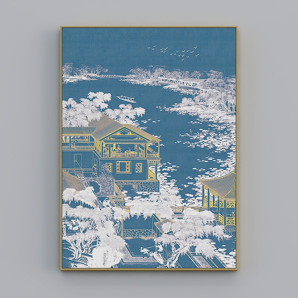 臣萱全屋配画-现代玄关装饰画-玄关单幅-观沧海C3D模型